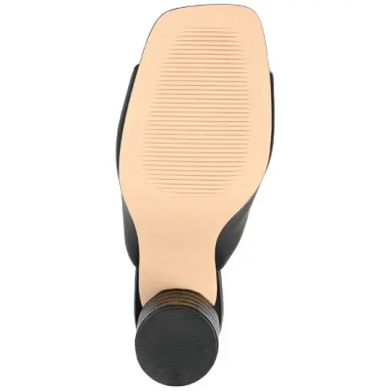 Journee Signature Womens Genuine Leather Karah Slip On Block Heel Open Square Toe Sandals image {4}