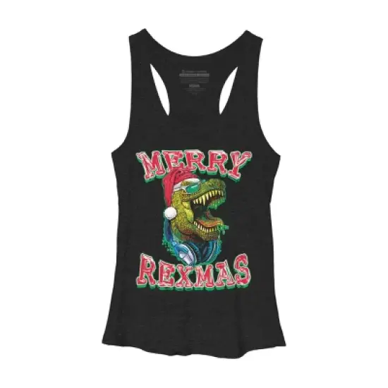 Women's Design By Humans Merry RexMas T Rex Christmas Dinosaur By MudgeStudios Racerback Tank Top image {3}