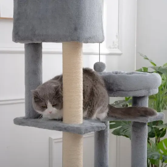 Multi-Level Cat Tree, Cat Tower with Scratching Post, Condo, and Extended Platform for Cats to Play and Sleep image {6}