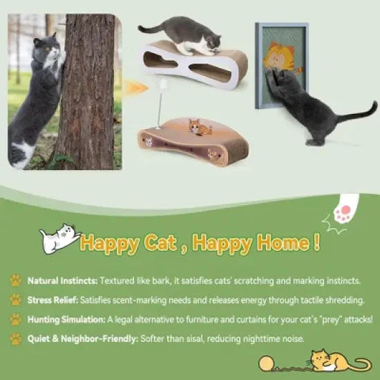 Sandinrayli Cat Scratcher Lounge Bed, Reversible 2-in-1 Cardboard Scratching Board, Durable Curved Cat Scratch Pad, natural wood image {6}