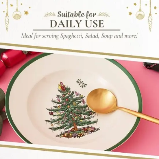 Spode Christmas Tree Collection Pasta Bowl - Set of 4, Rimmed Plate for Serving Salad, Spaghetti, and Soup, 10-Inch, Made of Porcelain image {4}