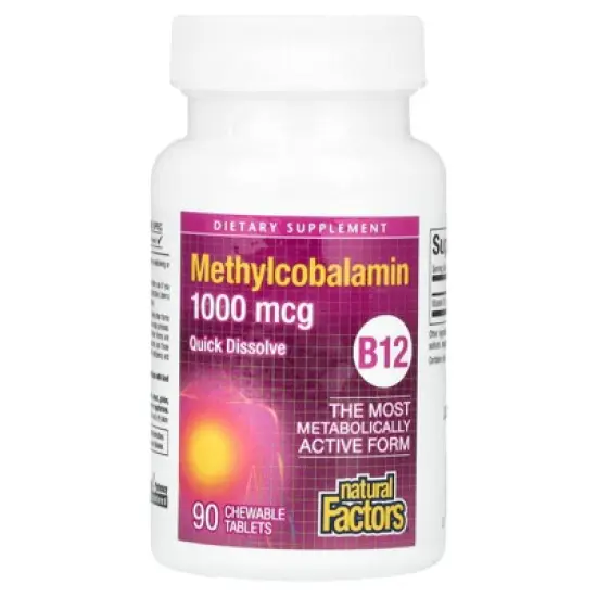 Natural Factors B12, Methylcobalamin, 1,000 mcg, 90 Chewable Tablets image {2}