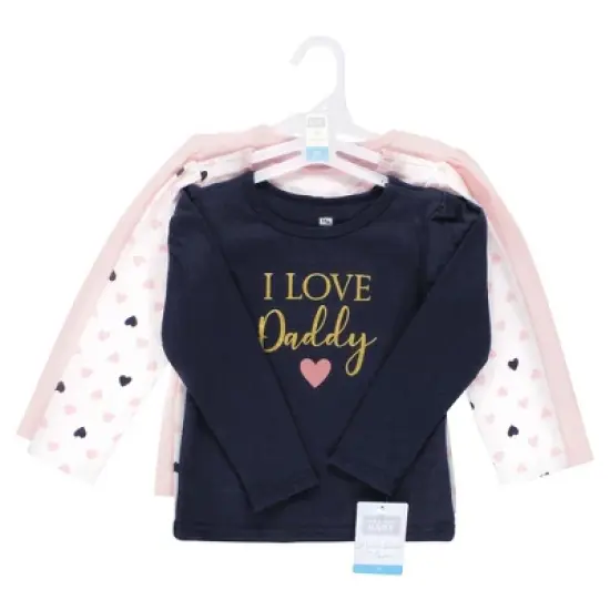 Hudson Baby Infant Girl Long Sleeve T-Shirts, Girl Daddy Pink Navy image {1}