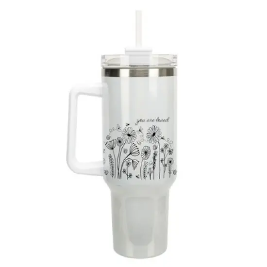 Elanze Designs You Are Loved Flower Garden 40 oz. Stainless Steel, Large Water Bottle Coffee Mug, Spill & Leak Resistant, Thermal Travel Tumbler with image {1}