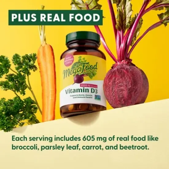 MegaFood Vitamin D3 2000 IU (50 mcg) - Vitamin D Supplement, Immunity, Bones, Teeth & Muscle Support, Vegetarian, Non-GMO, Kosher, 90 Servings image {2}