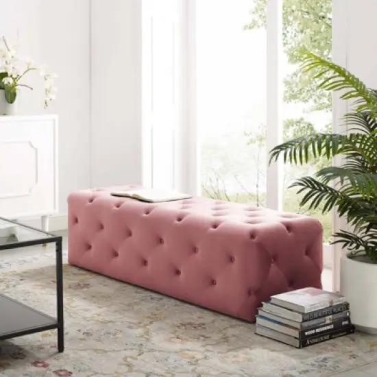 60" Amour Tufted Button Entryway Performance Velvet Bench Dusty Rose - Modway image {8}