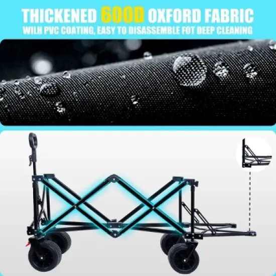 YONWAY Heavy-Duty Collapsible Utility Wagon with Expandable Tailgate,All-Terrain Beach Wheels,Adjustable Handlefor Outdoor,Beach Gear,Gray image {7}