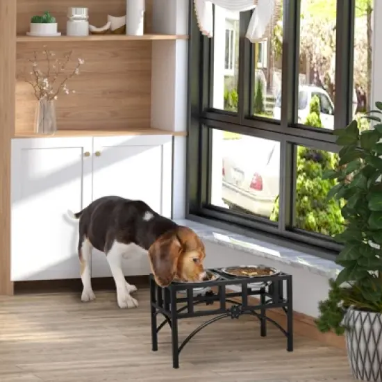 DSVIMOY Double Dog Food Bowl Elevated Pet Feeding Station for Medium Dogs, Black, 17"*8.25"*10.5" image {1}
