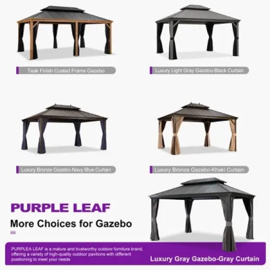 PURPLE LEAF Outdoor Gazebo Aluminum Frame Galvanized Steel Double Roof Patio Hardtop Gazebo with Curtains and Netting for Patio Lawn and Garden image {12}