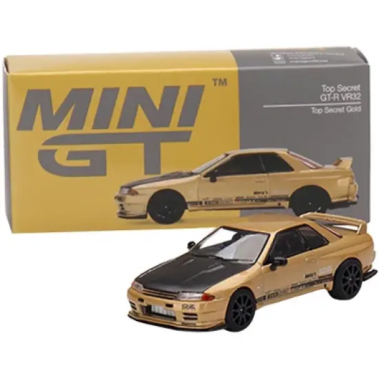 Nissan Skyline GT-R VR32 "Top Secret" RHD Gold Metallic with Black Hood 1/64 Diecast Model Car by True Scale Miniatures image {3}