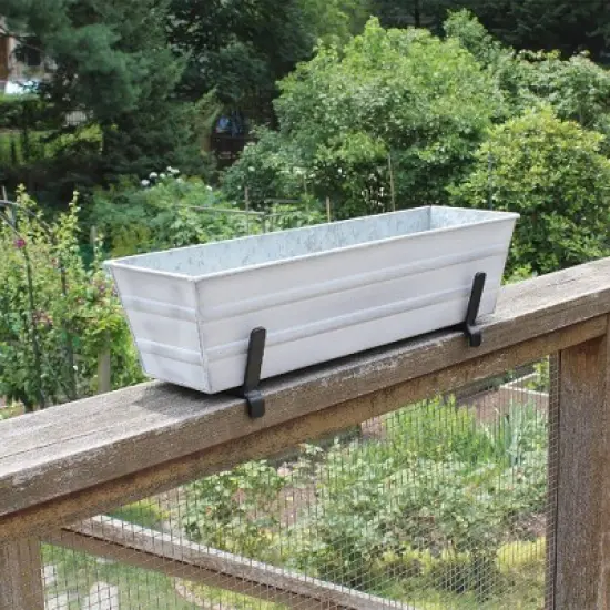 ACHLA Designs 22" Wide Rectangular Galvanized Steel Planter Box with Rail Brackets Cape Cod White: For Balcony, Outdoor Use image {1}