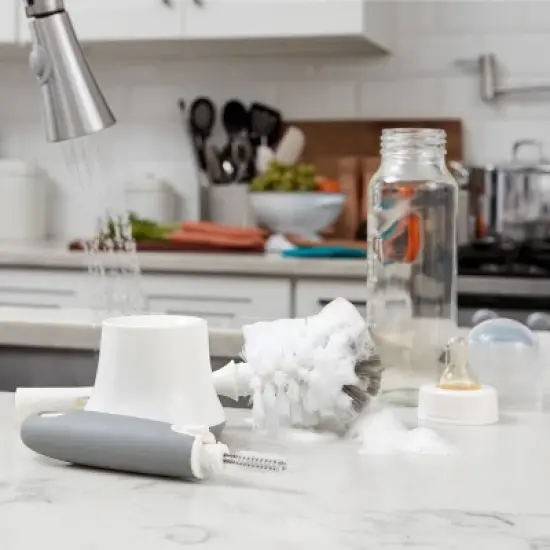 OXO TOT Bottle Brush with Bristled Cleaner & Stand - Gray image {6}