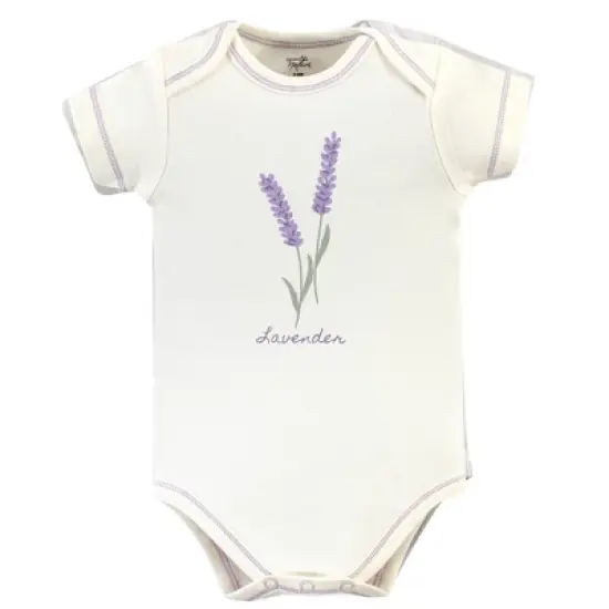 Touched by Nature Baby Girl Organic Cotton Bodysuits 5pk, Lavender image {5}