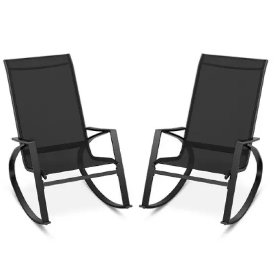 Tangkula 2 PCS Patio Rocking Chairs w/ Ergonomic Backrest Seat Safe Stoppers for Backyard image {9}