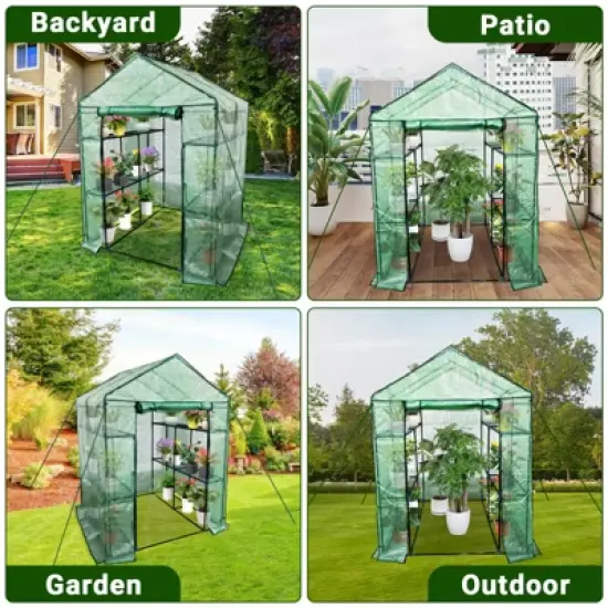 Portable Mini Greenhouse, 57 x 57 x 76'' Plant Cover Tent with Roll-up Zipper Door & 6 Shelves, Indoor Outdoor Walk-in Plant House for Garden, Green image {5}