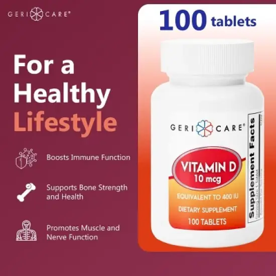 Geri Care Vitamin D 10mcg (400iu) Tab, 100 Count image {3}