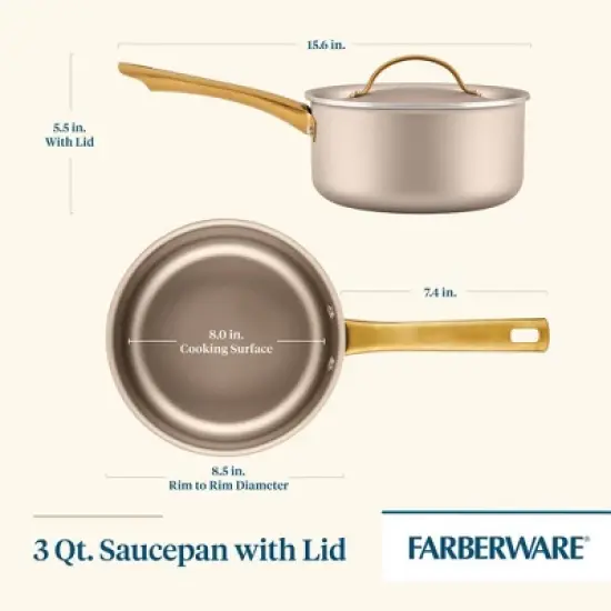 Farberware Radiant 3qt Nonstick Covered Sauce Pan: Dishwasher-Safe, Tempered Glass Lid, Electric & Gas Compatible image {1}