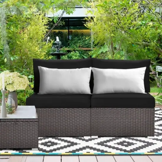 Costway 2PCS Patio Rattan Armless Sofa Sectional Furniture Conversation W/ Cushion image {1}
