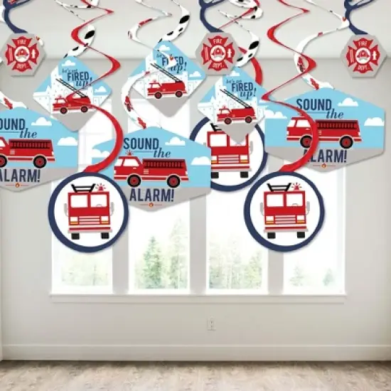 Big Dot of Happiness Fired Up Fire Truck - Firefighter Firetruck Baby Shower or Birthday Party Hanging Decor - Party Decoration Swirls - Set of 40 image {2}