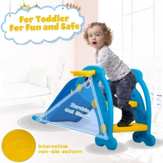 Sandinrayli 3 in 1 Toddler Slide, Baby Slide Climber Playset with Basketball Hoop and Ball, Indoor and Outdoor Playground for Kids Pink image {11}