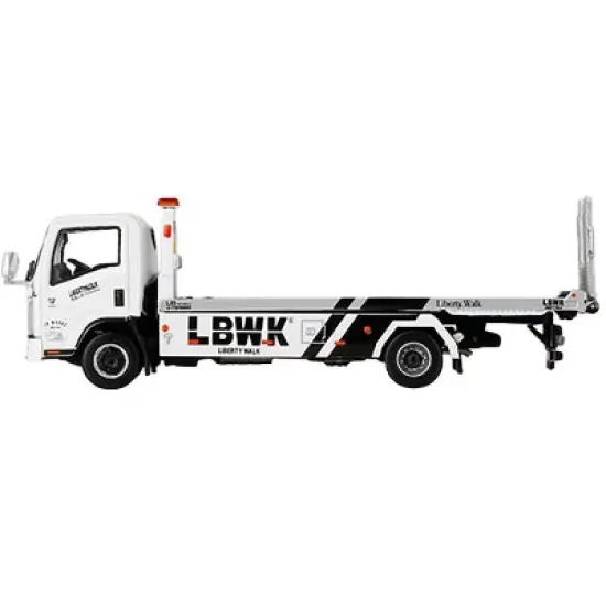 Isuzu N-Series Vehicle Flatbed Transporter RHD LBWK White LBWK Black 1/64 Diecast Model by True Scale Miniatures image {1}