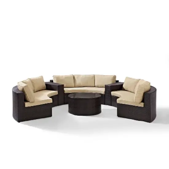 Catalina 6pc Outdoor Wicker Sectional Set - Sand/Brown - Crosley image {6}