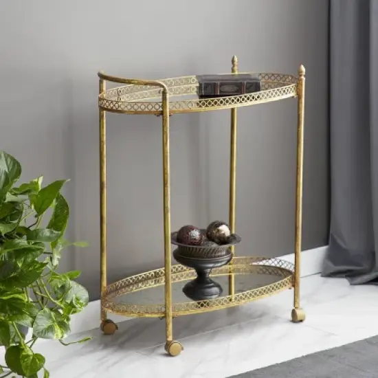Oval Mirror Rolling Bar Cart Gold - Olivia & May image {1}