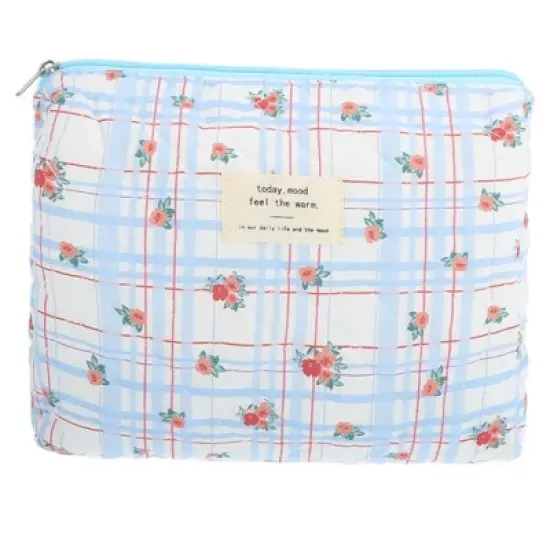 Unique Bargains Durable Medium Quilted Makeup Bag Blue Red 1 Pc image {3}