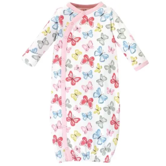 Touched by Nature Baby Girl Organic Cotton Side-Closure Snap Long-Sleeve Gowns 3pk, Butterflies image {3}