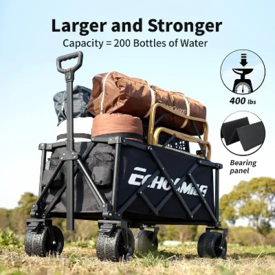 MaseiKar Collapsible Folding Utility Wagon Cart, Adjustable Handle, 400lb Capacity, Black, Outdoor Use image {2}