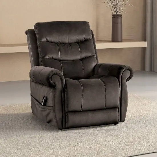 HOMES: Inside + Out Sunbeam Flannelette Powered Recliner Lift Chair with Heating and Massage Dark Gray image {2}