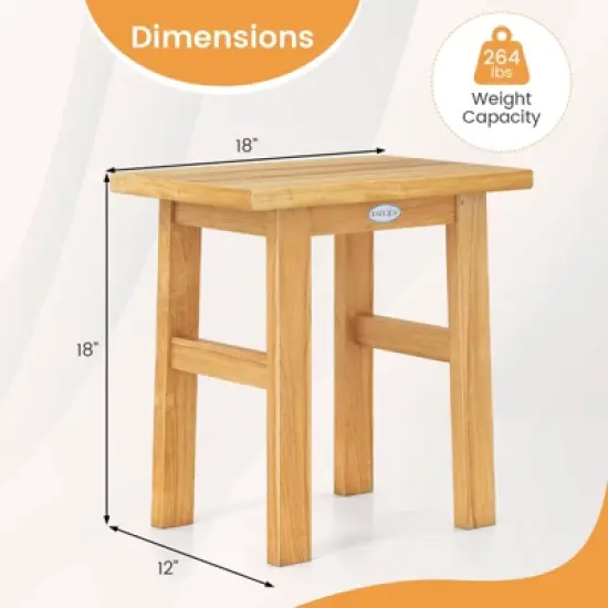 Costway 18" Teak Shower Bench Waterproof Spa Bath Stool for Shaving Legs for Bathroom image {2}