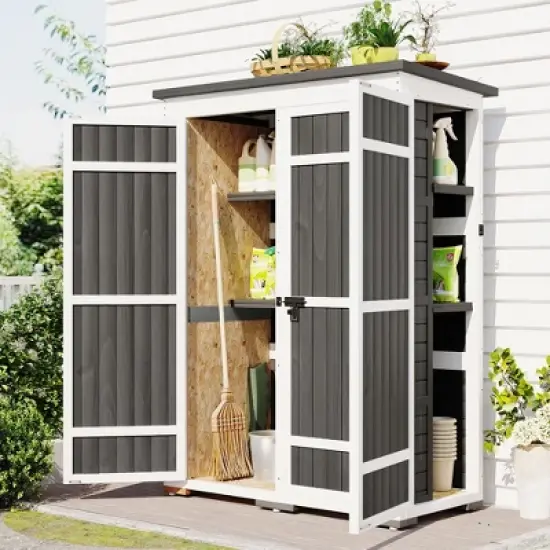 Whisen 5.5ft Outdoor Storage Shed with Waterproof Roof, Lockable Doors & Shelves image {1}