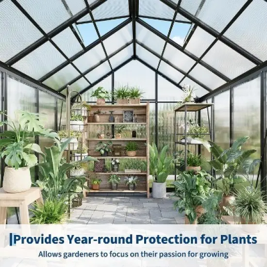 Garvee 6 x 8 FT Greenhouse, Greenhouse with Aluminum Frame, Lockable Door and Ajustable Roof Vent  for Outside Garden Backyard, Patio, Black image {4}