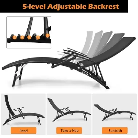 Costway 2PCS Patio Folding Lounge Chair Chaise Recliner Adjustable Stackable W/Armrest image {7}