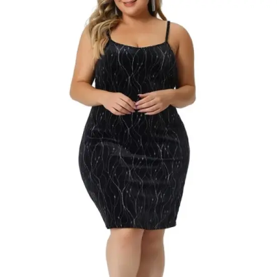 Agnes Orinda Women's Plus Size Velvet Sleeveless Cami Bodycon Club Party Mini Dresses image {6}