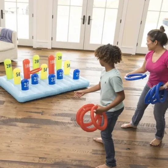 HearthSong Giant Inflatable Ring Toss Backyard Carnival Game with 60 Inch Vinyl Inflatable Scoring Mat image {1}