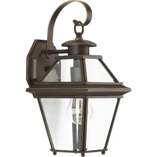Progress Lighting Burlington 1-Light Outdoor Wall Lantern in Antique Bronze, Clear Beveled Glass Shade image {5}