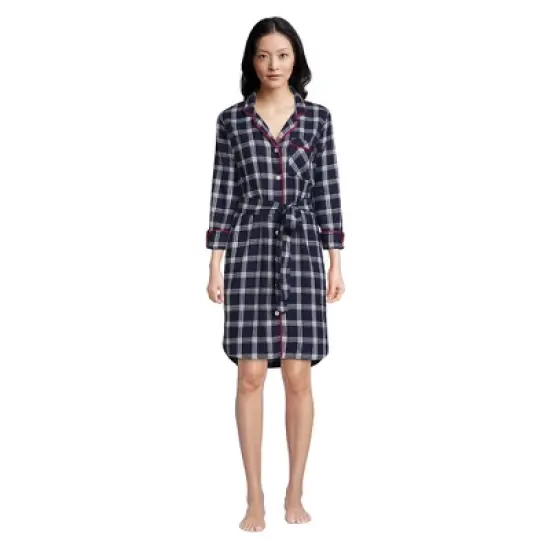 Lands' End Women's Plus Size 3/4 Sleeve Flannel Sleepshirt Nightgown image {5}