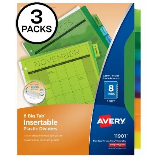 Avery Big Tab Insertable Plastic Dividers, 8 Tabs, 3 Sets of 11901 image {8}