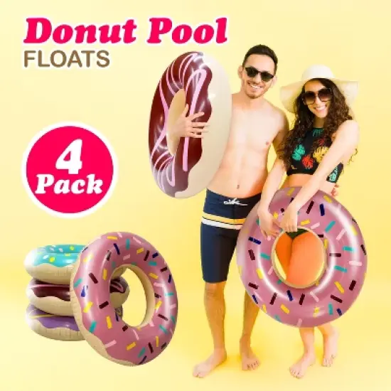 4e's Novelty 4-Pack Pool Donut Floats 30" Swim Rings For Kids & Adults, Vibrant, Durable Pool Party Floaties Perfect For Pools, Beaches, Lakes image {5}