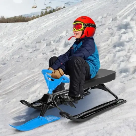 Costway Metal Snow Racer Sled w/ Steering Wheel and Brakes Kids Snow Sand Grass Sliding image {2}