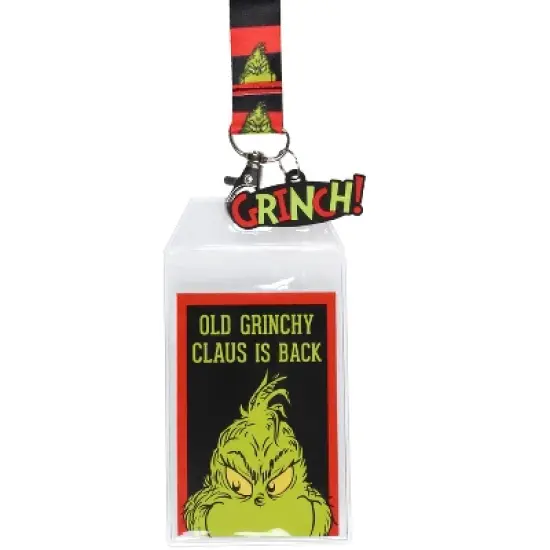 Dr. Seuss GRINCH Old Grinchy Claus is Back Breakaway Lanyard ID Badge Holder with 2" Rubber Charm Black image {1}