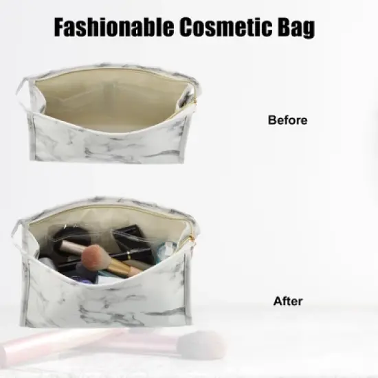 Unique Bargains Makeup Bag Cosmetic Travel Bag Make Up Brush Organizer Bag Marble Makeup Storage Toiletry Bag for Women 9"x3"x6" 1 Pcs image {1}
