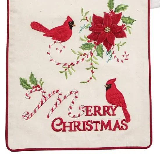 C&F Home Holiday "Merry Christmas" Sentiment w/ Red Cardinal Cane Cotton Machine Washable Embroidered Table Runner 14" x 72" image {2}