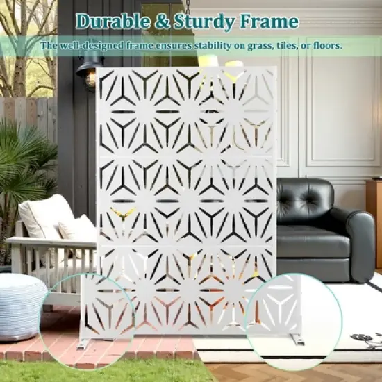 TOAOTBNBO Metal Privacy Screen with Stand, Decorative Privacy Fence Panels with Star Pattern, Outdoor Privacy Screen for Garden, White image {3}
