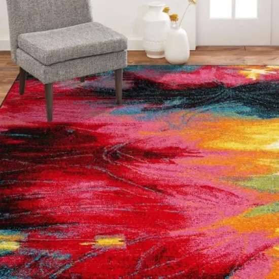 6'6"x9'2" Splash Kids' Rug Pink/Black - Home Dynamix: Kids Area Carpet, Bedroom Decor, Indoor, Abstract Pattern image {5}