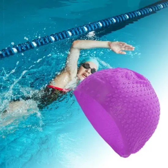 Unique Bargains Silicone Ellipse Texture Swimming Cap 1 Pc image {1}