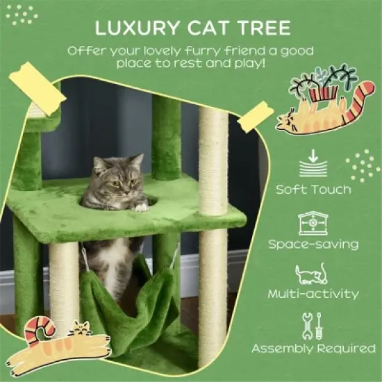 DOMETOUR Multilevel Cat Tree Cat Tower, Cat Climbing Frame with Scratching Post Hammock Cat Condo, Green image {4}