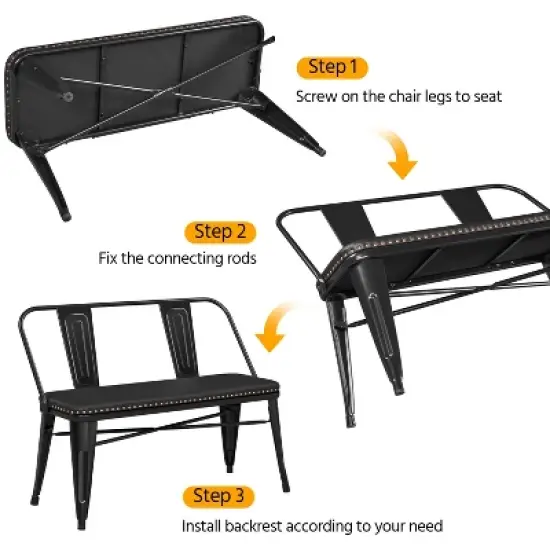 Yaheetech Industrial Metal Dining Bench with Upholstered Seat, Black image {6}